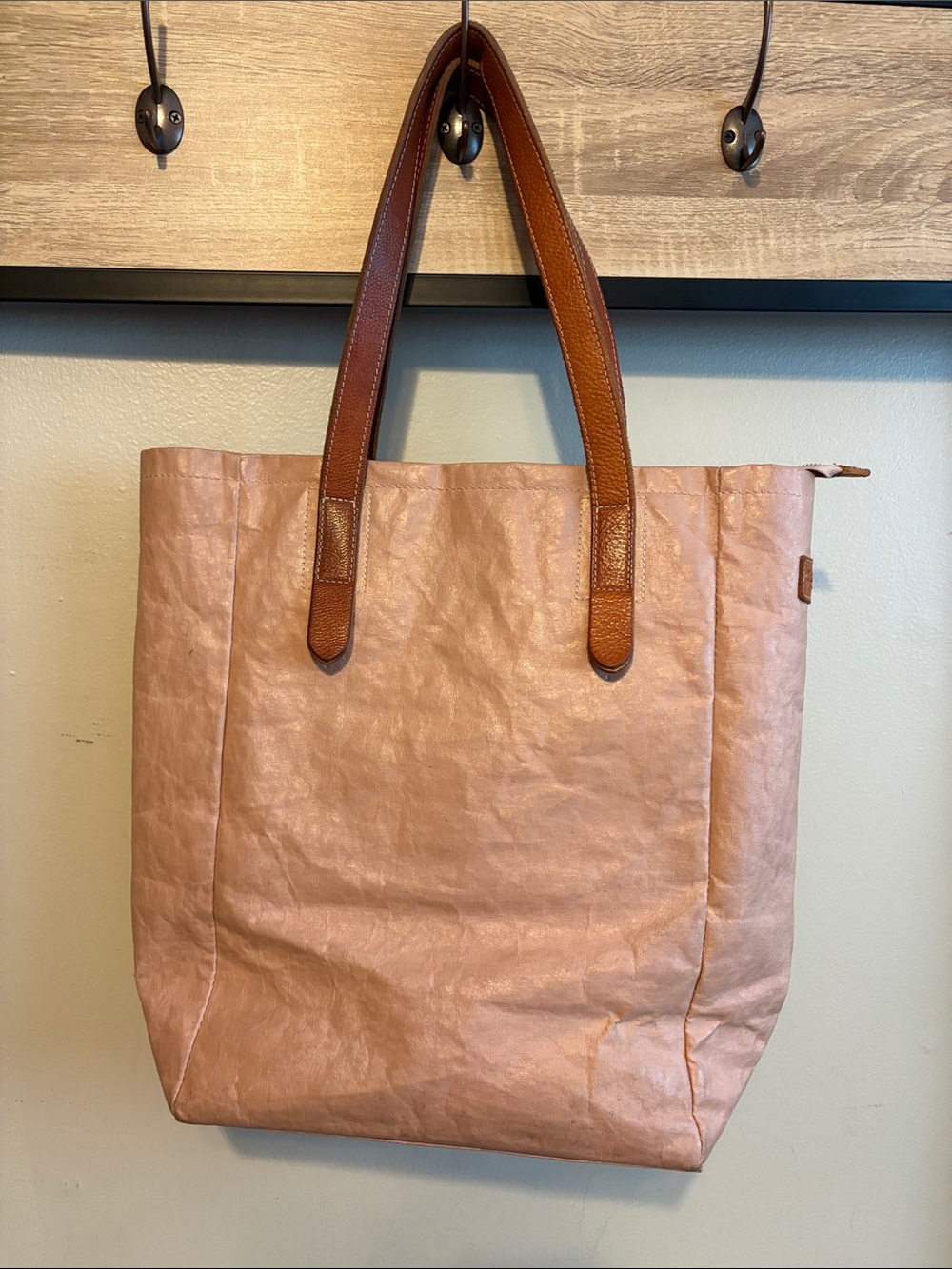 UASHMAMA Pink Tote Bag with Brown Leather Handles